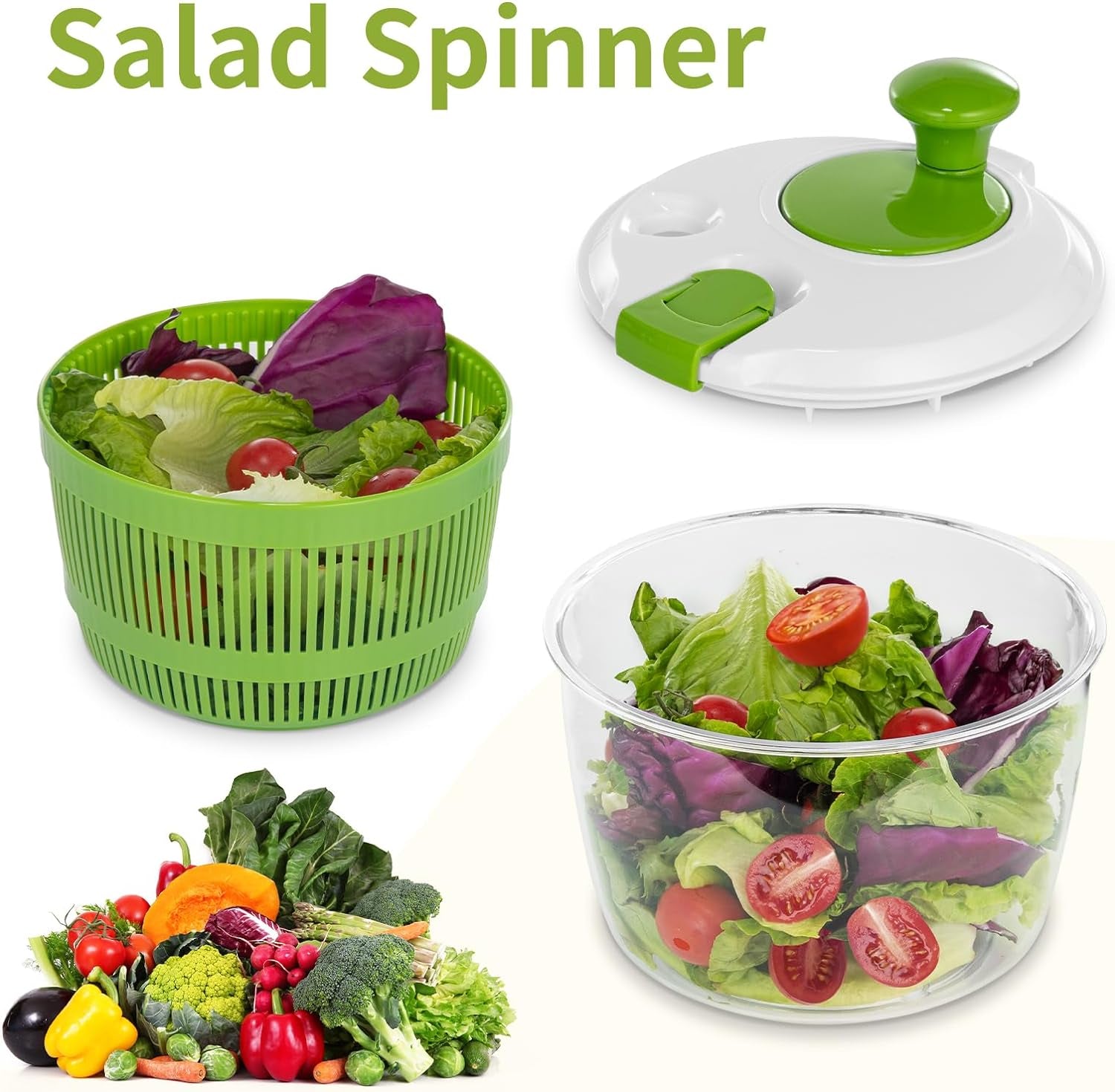 Salad Spinner and Vegetable Washer – Efficiently Wash and Dry Greens with Bowl and Mesh Basket