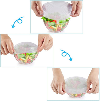 Silicone Stretch Lids – 6-Piece Set of Reusable Covers for Various Food Containers, Microwave and Freezer Safe