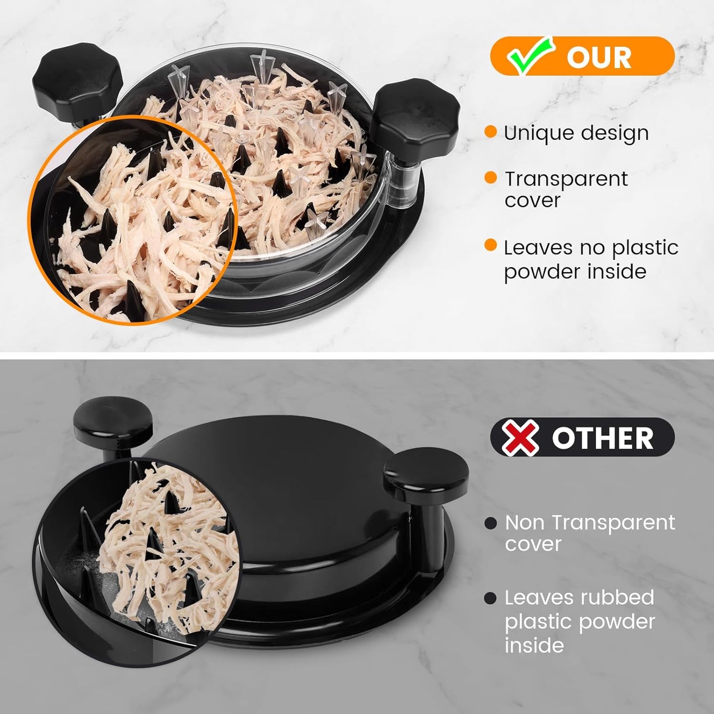 Professional Chicken Shredder Tool – Ergonomic, Non-Slip Design with Transparent Lid