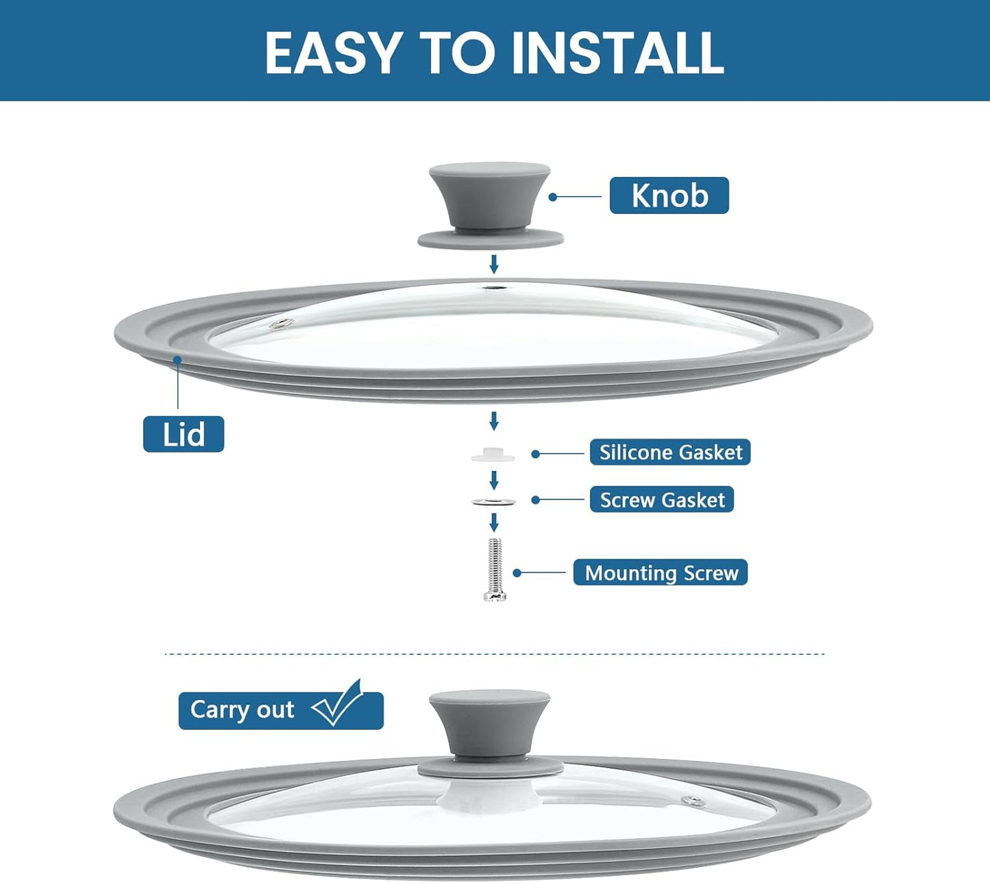 Tempered Glass Cooking Lid with Silicone Rim – Fits 8" to 9.5" Cookware, Dishwasher Safe Cover