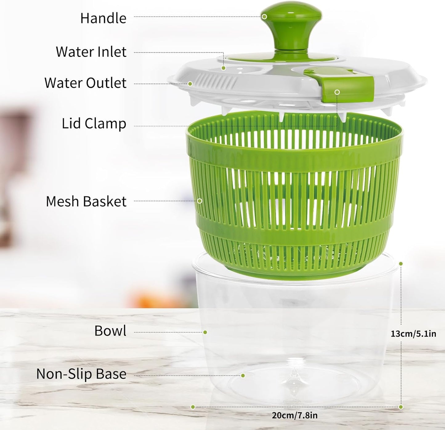 Salad Spinner and Vegetable Washer – Efficiently Wash and Dry Greens with Bowl and Mesh Basket