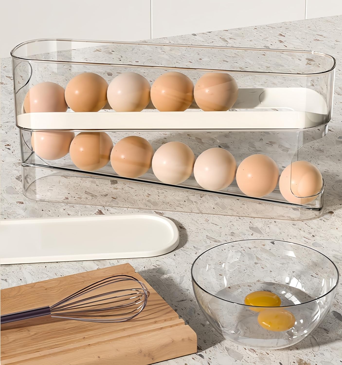 Egg Organizer with Auto Rolling Design – Space-Saving Dispenser for Refrigerator Storage