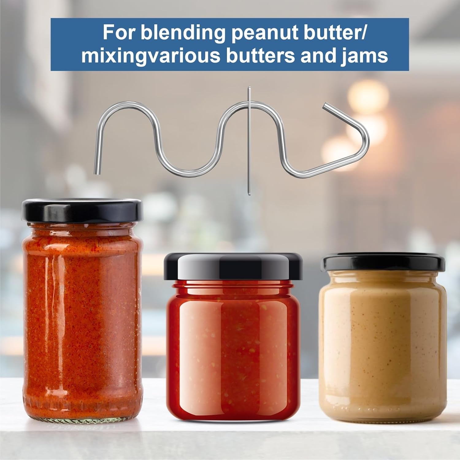 Stainless Steel Peanut Butter Stirrer with Silicone Spatula – Efficient Mixing Tool for Butter and Jam