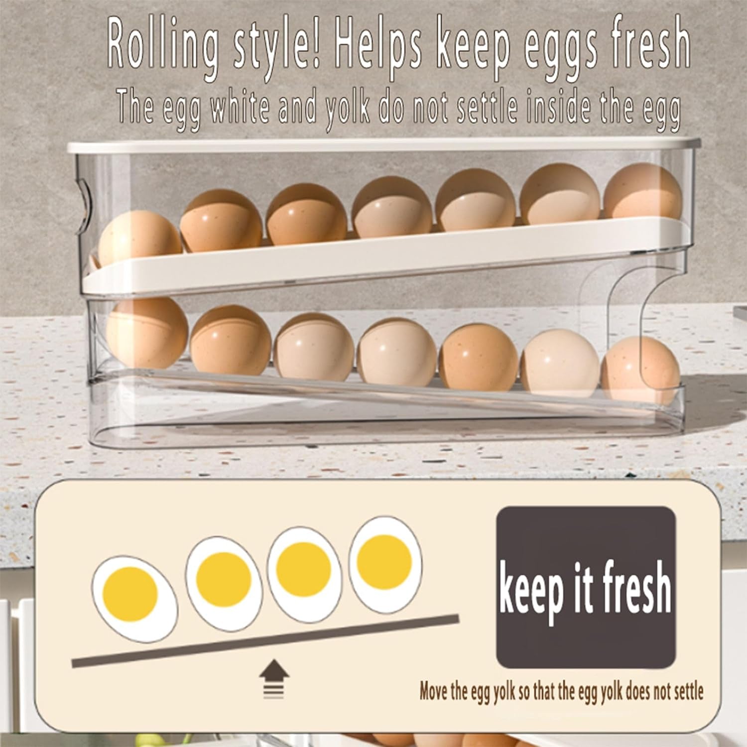 Egg Organizer with Auto Rolling Design – Space-Saving Dispenser for Refrigerator Storage