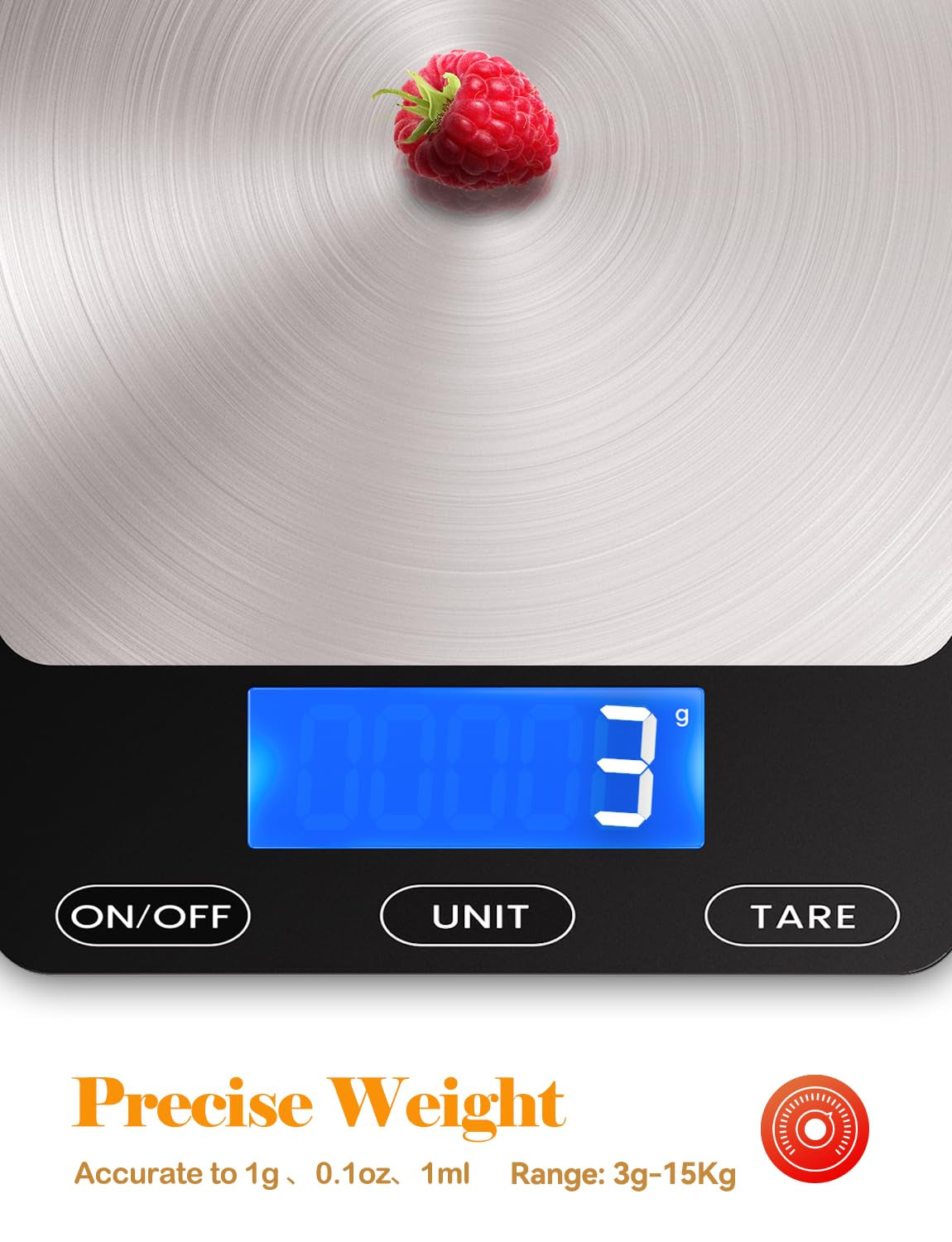 Digital Kitchen Food Scale – 33lb Capacity, Rechargeable, Stainless Steel, Ideal for Meal Prep and Cooking