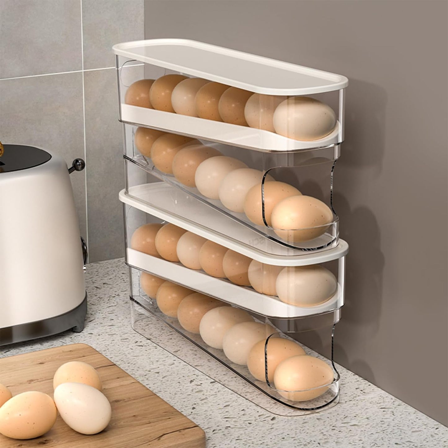 Egg Organizer with Auto Rolling Design – Space-Saving Dispenser for Refrigerator Storage