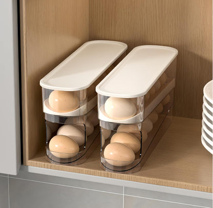 Egg Organizer with Auto Rolling Design – Space-Saving Dispenser for Refrigerator Storage