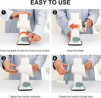 Rotary Cheese Grater with Vacuum Suction Base – Versatile Tool for Safe and Effortless Shredding and Slicing