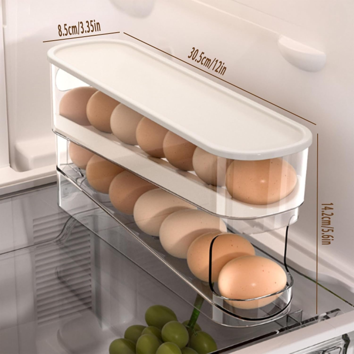 Egg Organizer with Auto Rolling Design – Space-Saving Dispenser for Refrigerator Storage