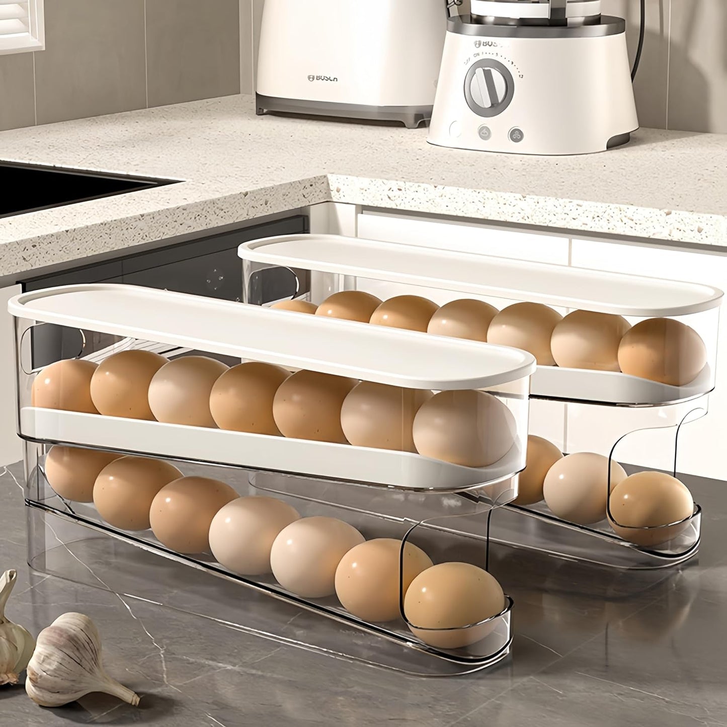 Egg Organizer with Auto Rolling Design – Space-Saving Dispenser for Refrigerator Storage