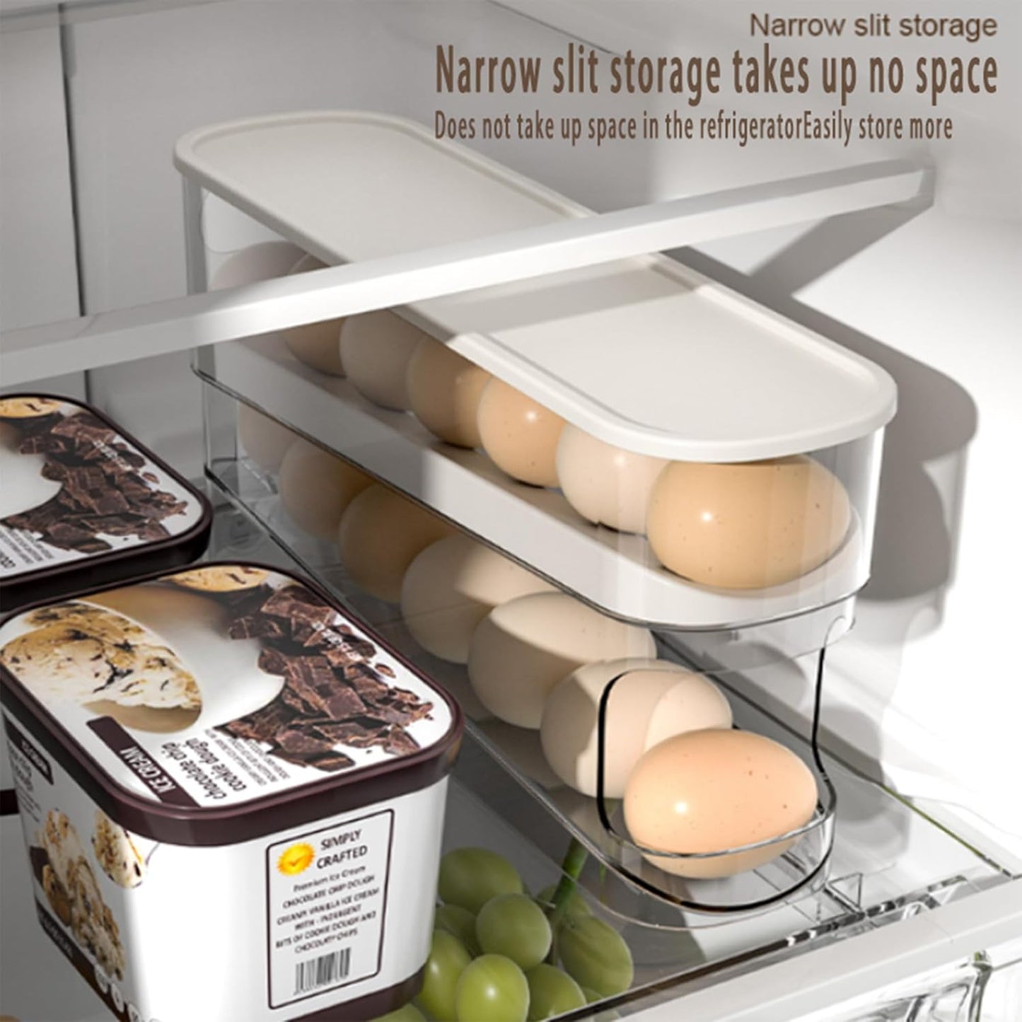 Egg Organizer with Auto Rolling Design – Space-Saving Dispenser for Refrigerator Storage