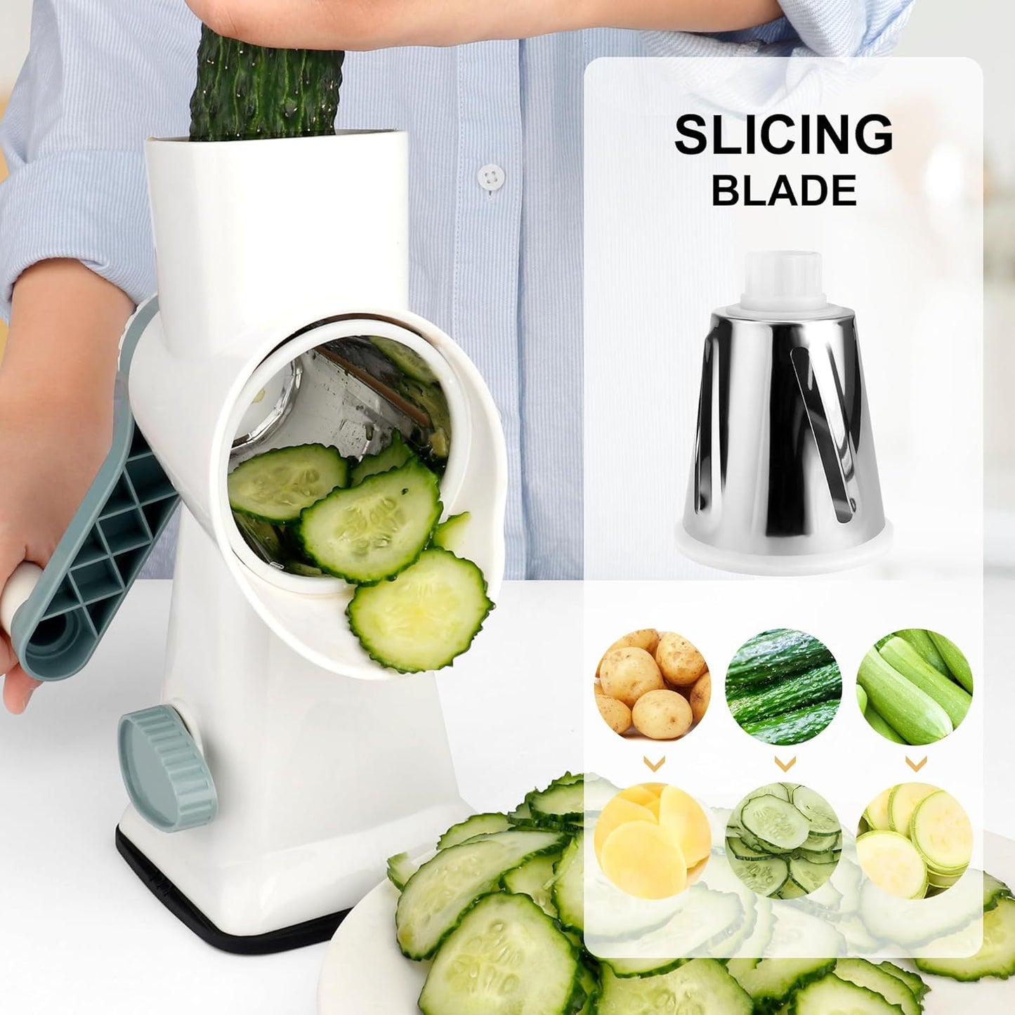 Rotary Cheese Grater with Vacuum Suction Base – Versatile Tool for Safe and Effortless Shredding and Slicing