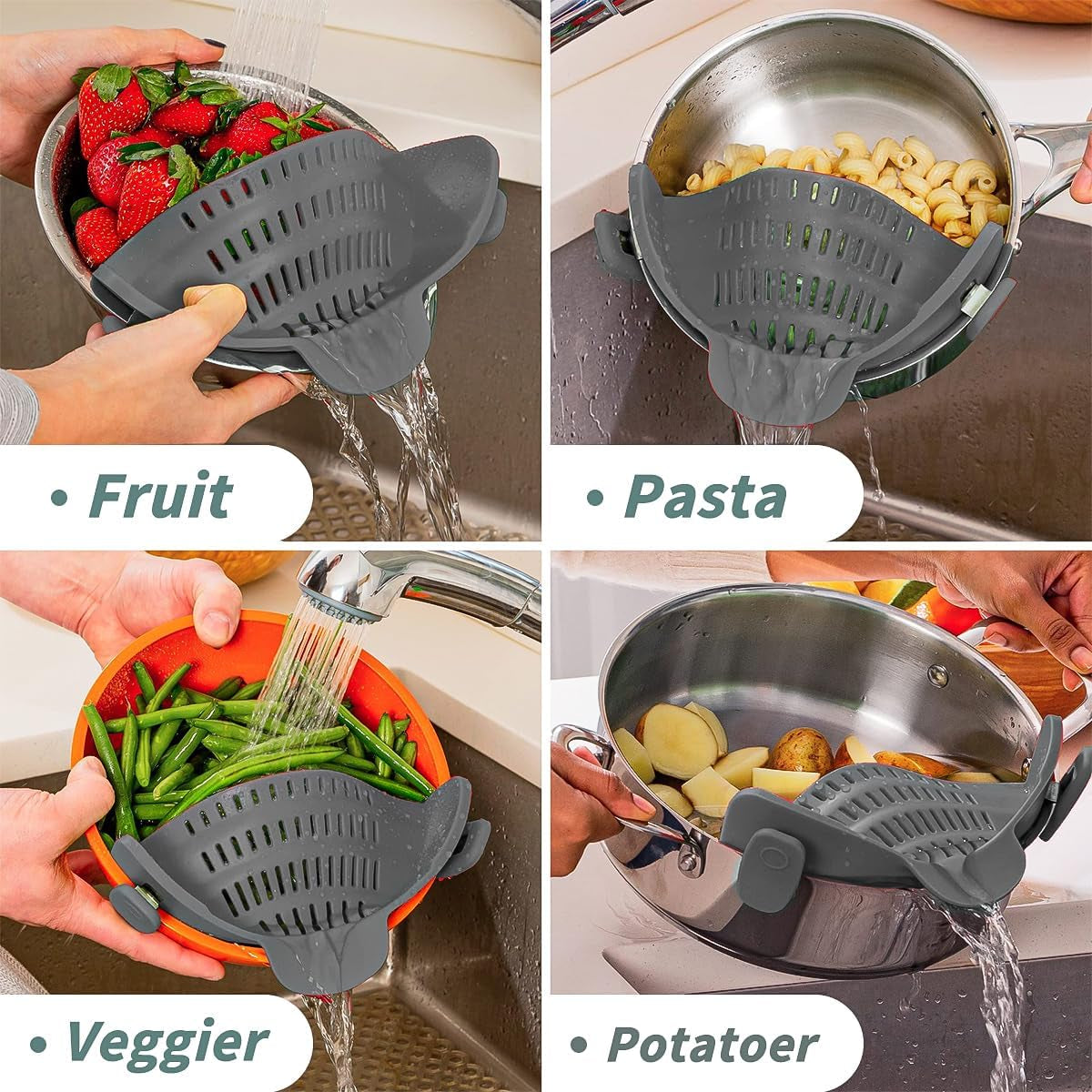 Silicone Clip-On Strainer for Pots and Pans – Heat-Resistant Food Strainer for Cooking Meat, Vegetables, and Pasta