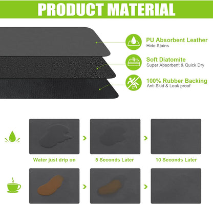 Absorbent Coffee Mat – 12"x19" Spill Protection Mat with Rubber Backing for Coffee Bar Countertops