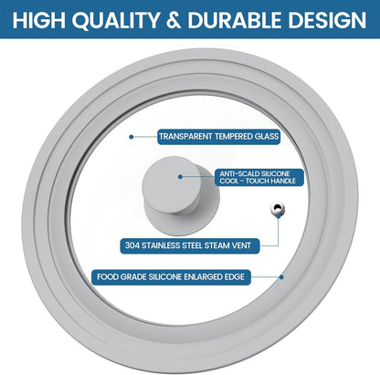 Tempered Glass Cooking Lid with Silicone Rim – Fits 8" to 9.5" Cookware, Dishwasher Safe Cover