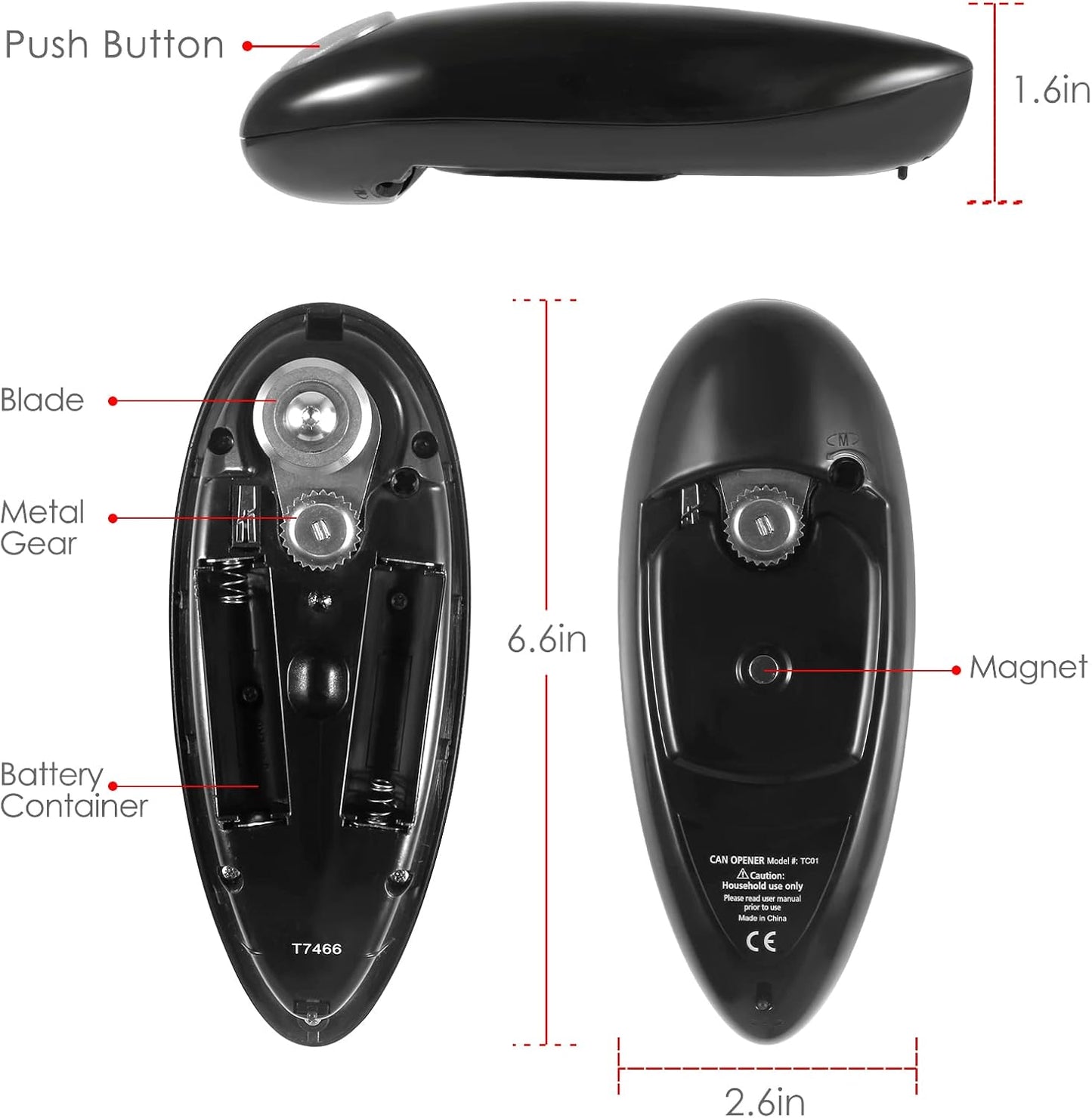 Battery-Operated Electric Can Opener – Smooth Edge Design for Easy Operation