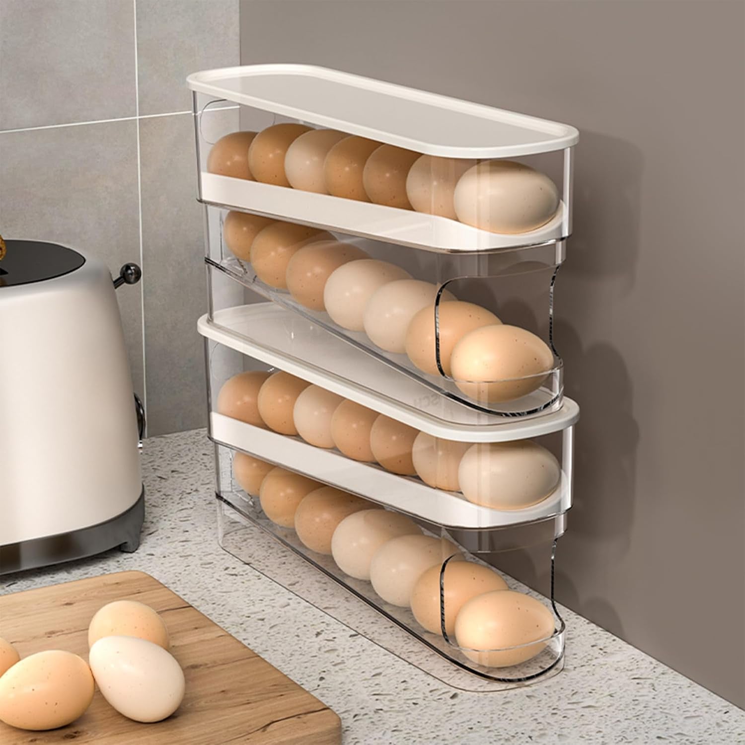 Egg Organizer with Auto Rolling Design – Space-Saving Dispenser for Refrigerator Storage