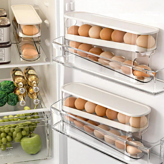 Egg Organizer with Auto Rolling Design – Space-Saving Dispenser for Refrigerator Storage